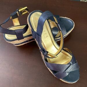 Ralph Lauren sandals, ladies size 7B.  Navy leather top and strap